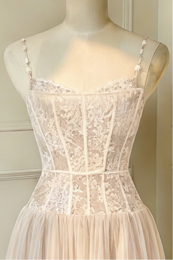 Alani Apricot Lace Mermaid Spaghetti Strap Tulle Dress