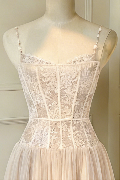 Alani Apricot Lace Mermaid Spaghetti Strap Tulle Dress