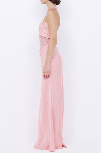 tiffany Pink mesh lace Halter Maxi dress