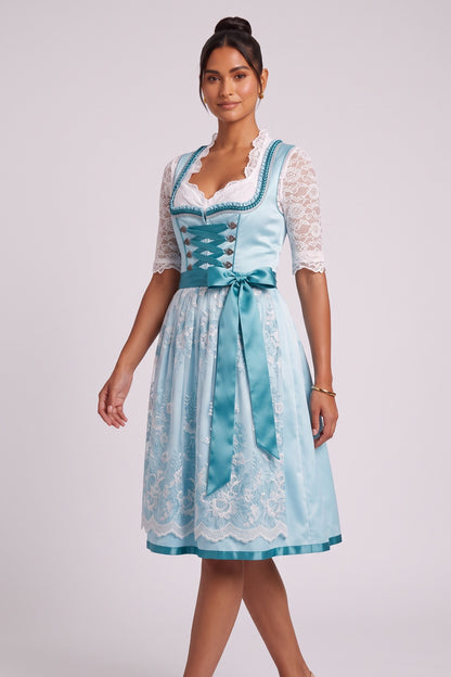 light blue satin-finish polyester or taffeta fit-and-flare dirndl set light blue, aqua satin-finish polyester or taffeta dirndl set - product view 4