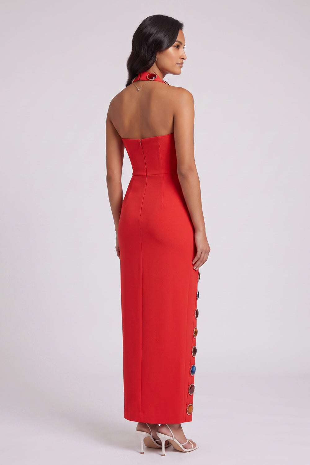 red heavy stretch crepe column dress red heavy stretch crepe dress - product view 2