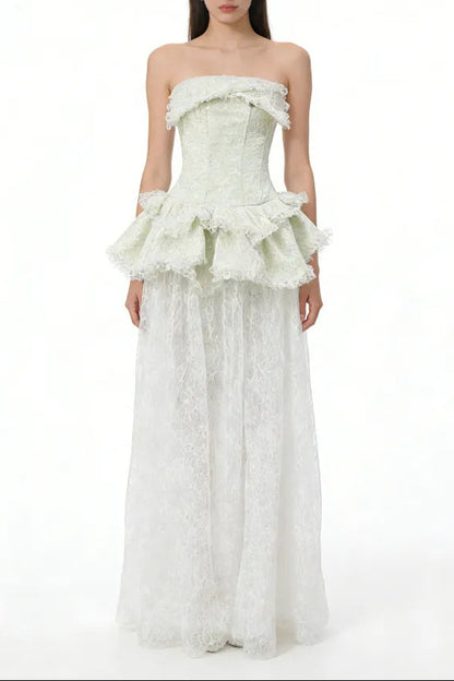 tiffany fitted lace-paneled Strapless maxi dress in green