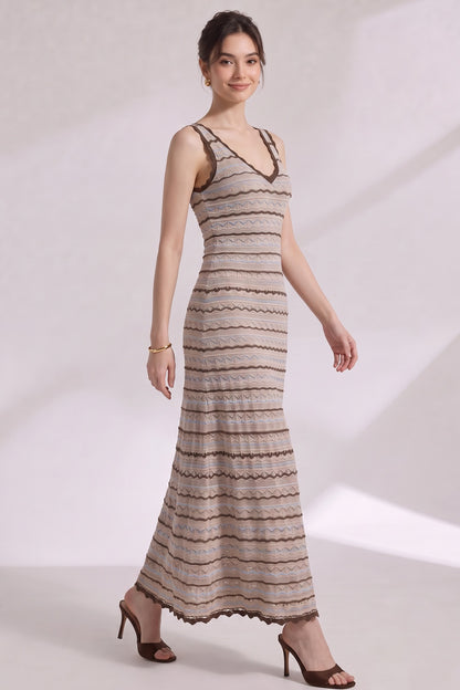 Beige Crochet-Style Knit A-Line Maxi Dress beige crochet-style knit maxi dress - product view 3