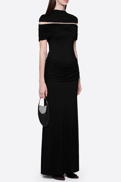megan ruched Knit patchwork maxi dress in black