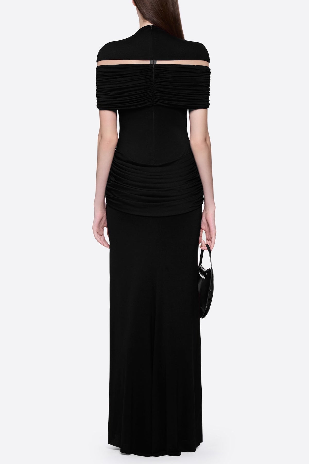 megan ruched Knit patchwork maxi dress in black