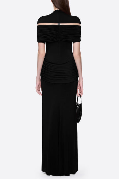 megan ruched Knit patchwork maxi dress in black