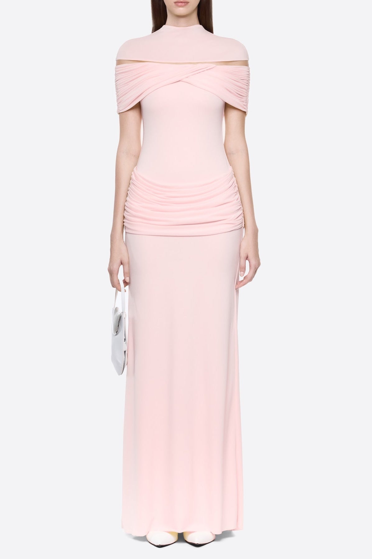 megan ruched Knit patchwork maxi dress in pink
