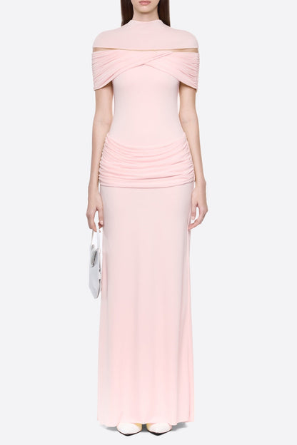 megan ruched Knit patchwork maxi dress in pink