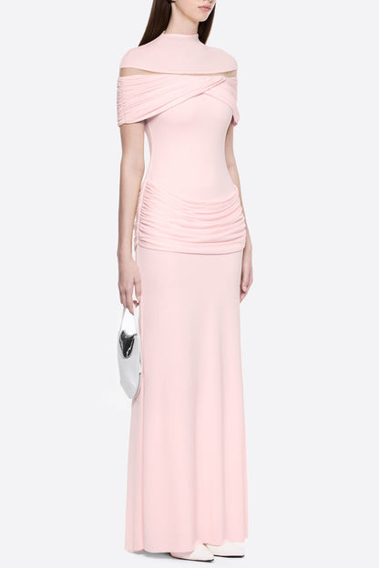 megan ruched Knit patchwork maxi dress in pink