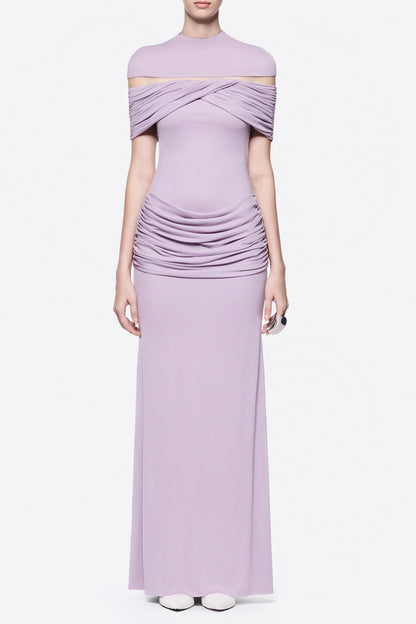 megan ruched Knit patchwork maxi dress in Purple