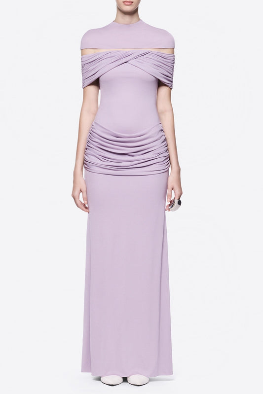megan ruched Knit patchwork maxi dress in Purple