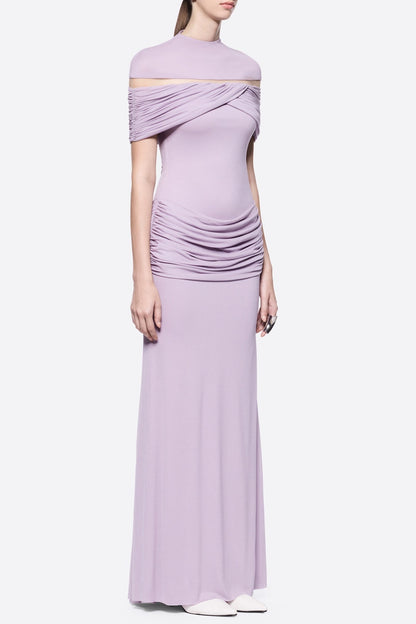 megan ruched Knit patchwork maxi dress in Purple