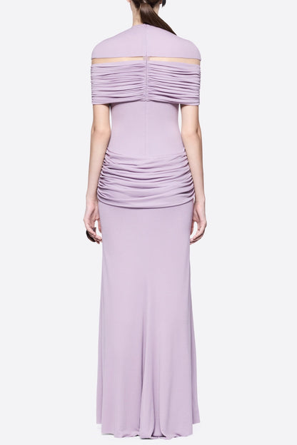 megan ruched Knit patchwork maxi dress in Purple