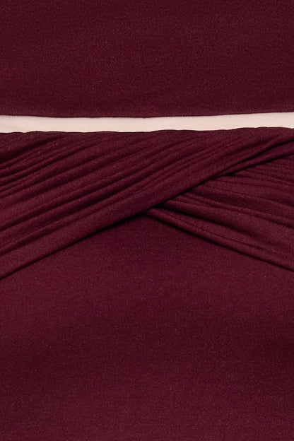 megan ruched Knit patchwork maxi dress in Sangria Red