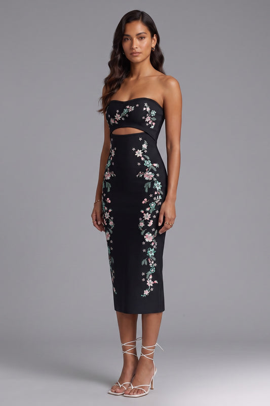 black dense stretch knit bodycon dress black dense stretch knit dress - product view 1
