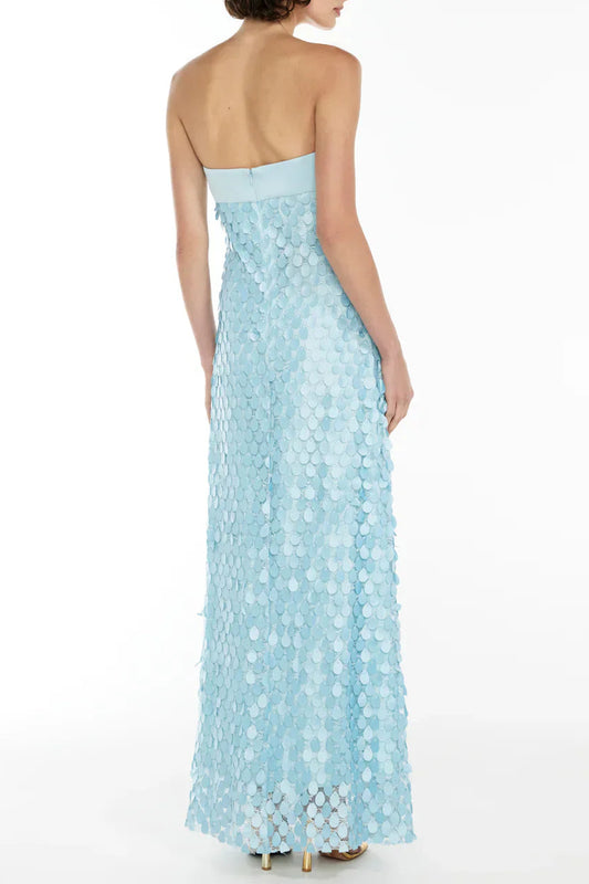 iris Lace sequin backless maxi dress in blue