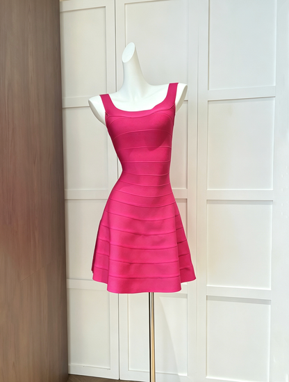 Hot Pink Heavy Stretch Knit Fit-and-Flare Mini Dress
