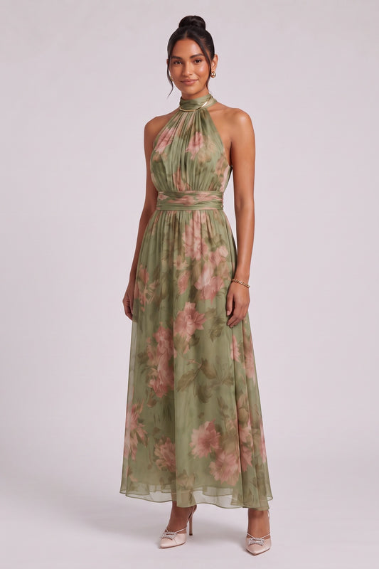 olive green chiffon a-line dress olive green, sage green chiffon dress - product view 4