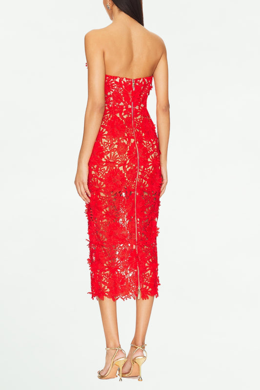 OFF-SHOULDER FLORAL MIDI DRESS IN RED