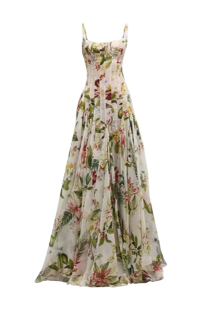 multicolor floral print fauna gazar gown