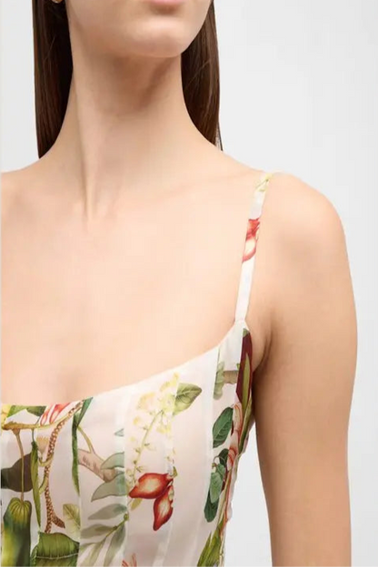 multicolor floral print fauna gazar gown