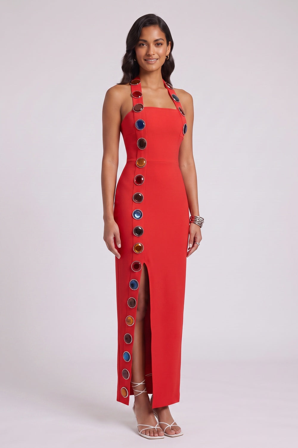 red heavy stretch crepe column dress red heavy stretch crepe dress - product view 3