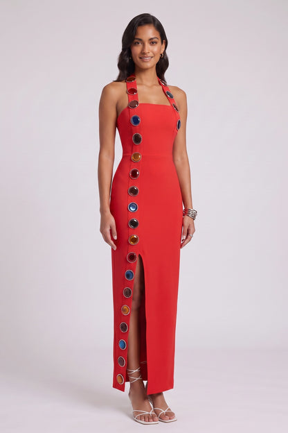 red heavy stretch crepe column dress red heavy stretch crepe dress - product view 3