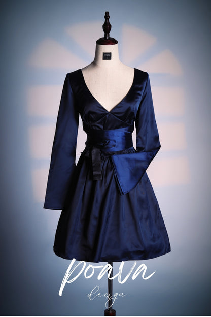 DEEP V NECK MINI DRESS IN NAVY