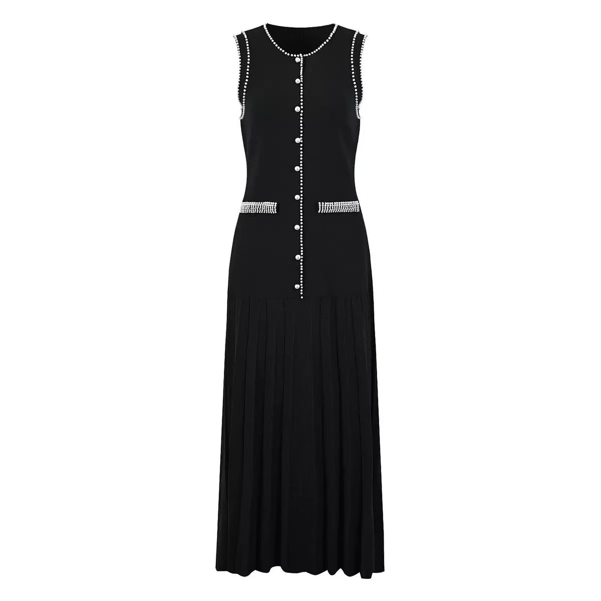 Black Fine-Gauge Knit Two-Piece Set with Metallic Trim