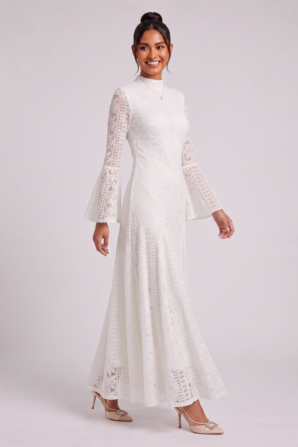 white lace a-line dress white lace dress - product view 4