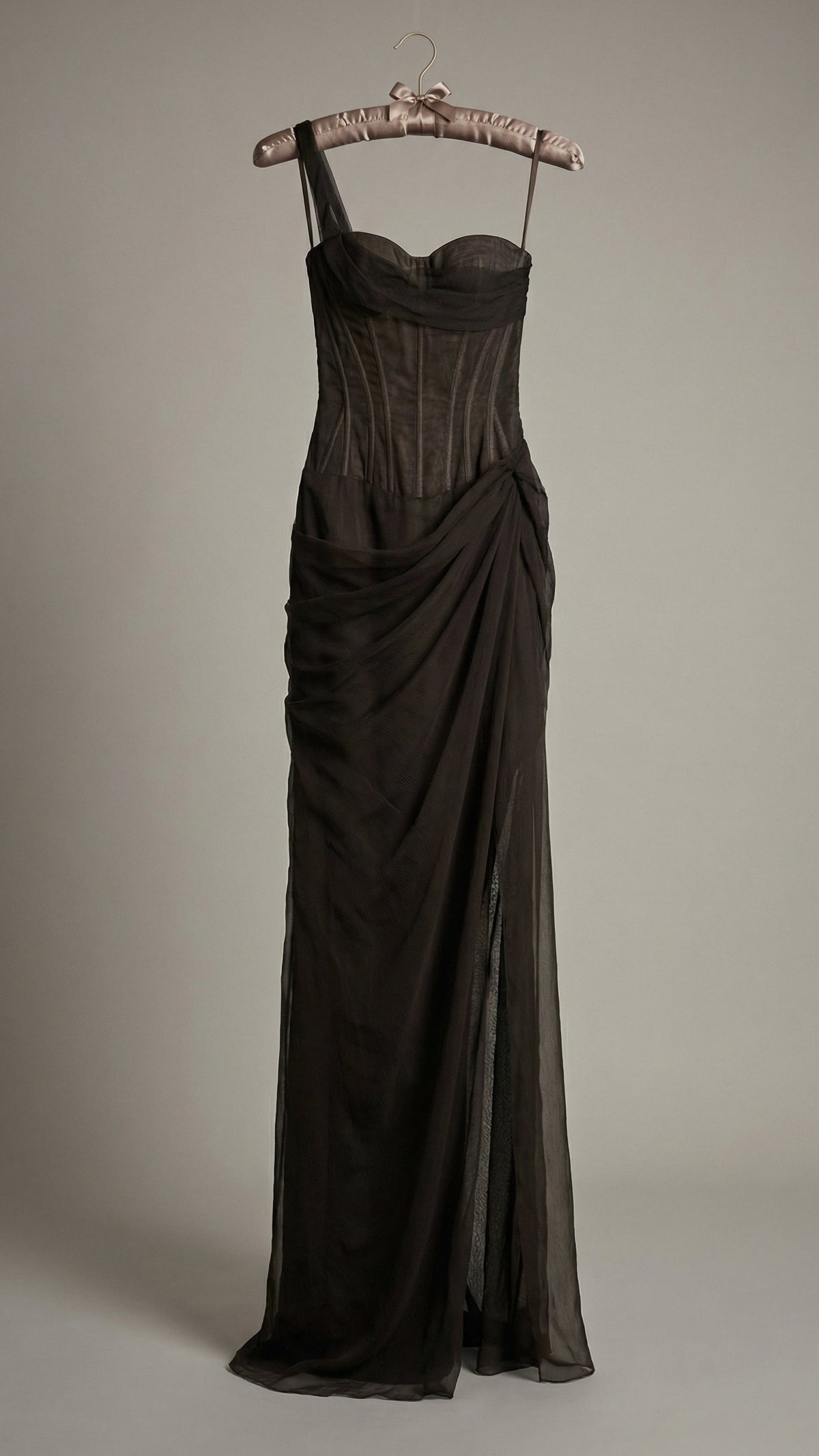 Lace Corset One Shoulder Midi Dress - Black
