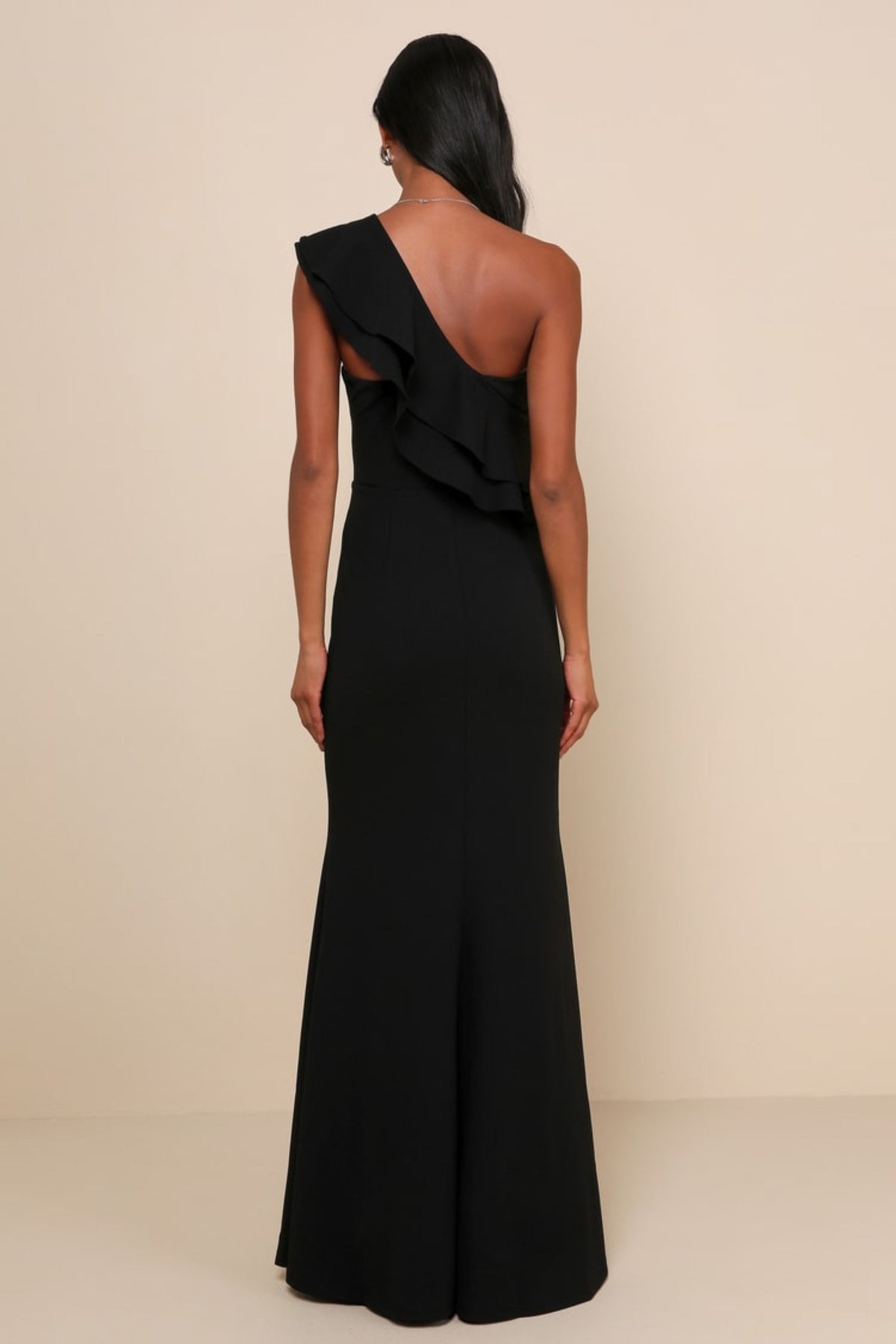 Black Ruffled One-Shoulder Maxi Dress