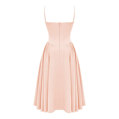 Soleil pink pleated corset midi dress
