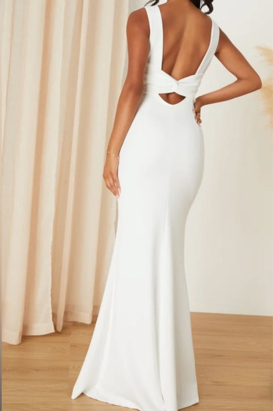 White Knotted Mermaid Maxi Dress