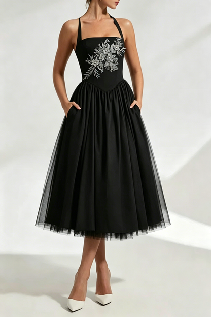 Embroidery Cressida Midi Dress - Black