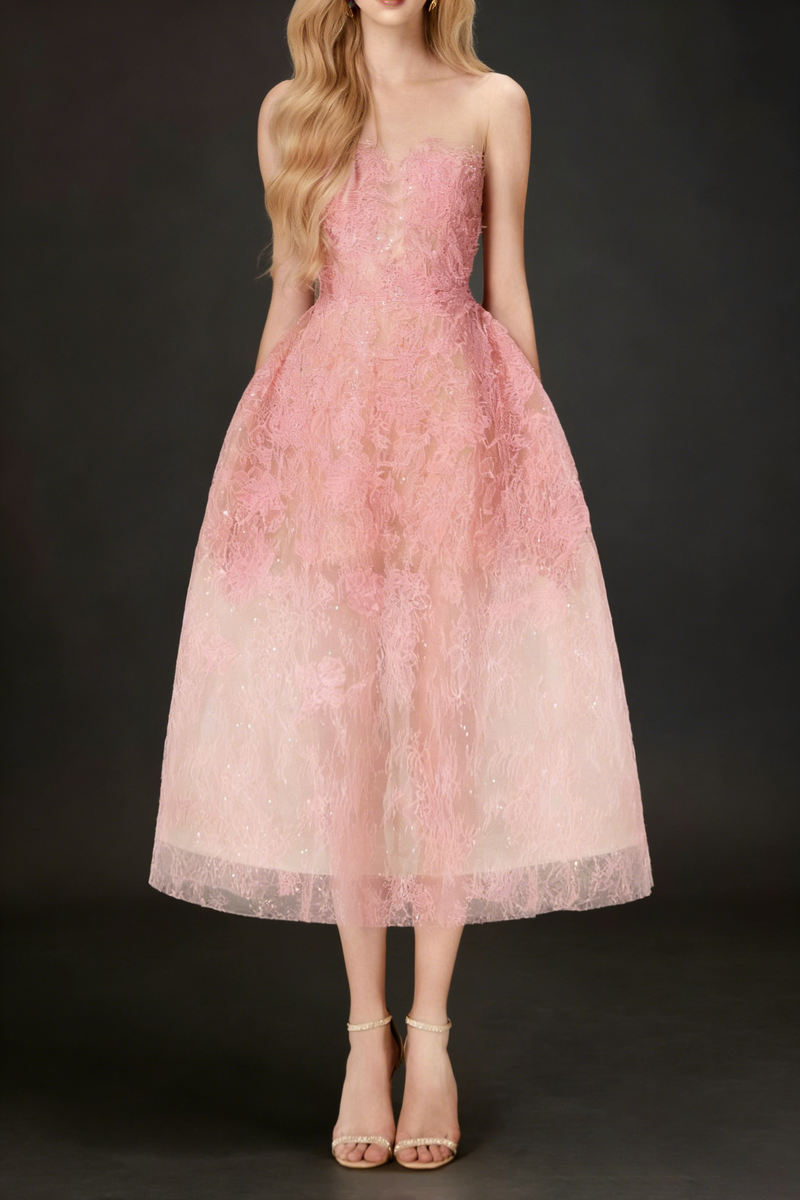 PINK BEADED LACE DRESS