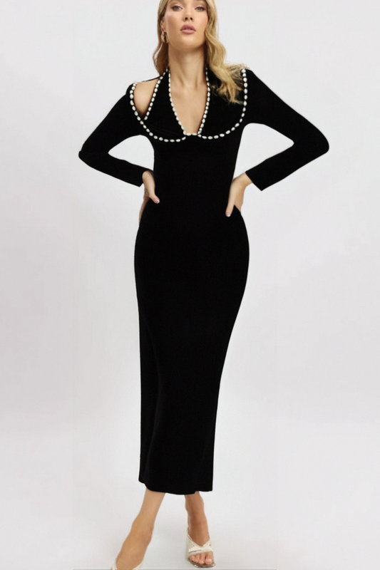 ALISON BLACK CRYSTAL-EMBELLISHED VELVET MAXI DRESS