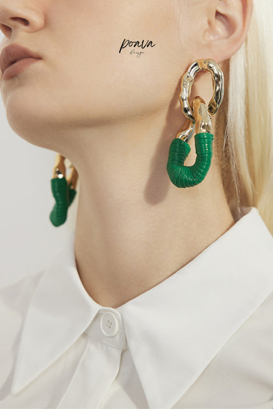 Green Circle Drop Earrings