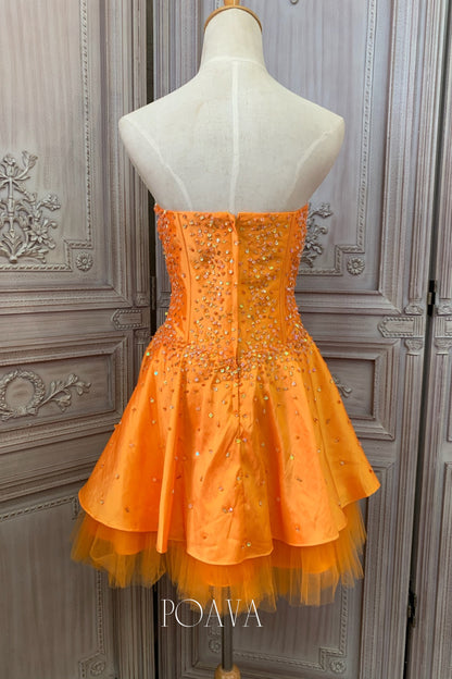 Embellished Mini Strapless Dress In Orange