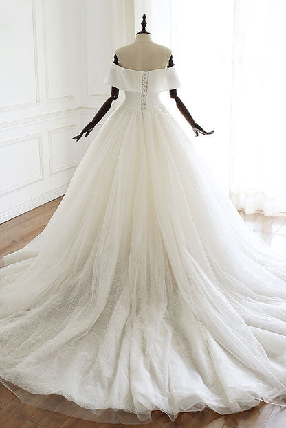 White tulle maxi wedding gown