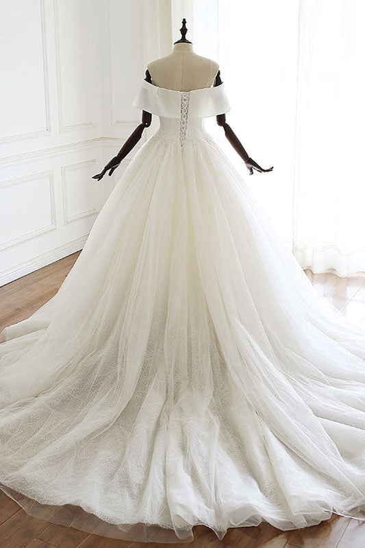White tulle maxi wedding gown