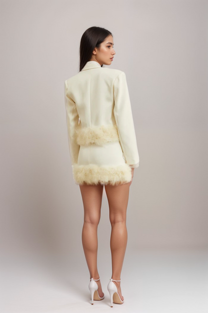 Valérie feather-hem blazer & skirt matching set