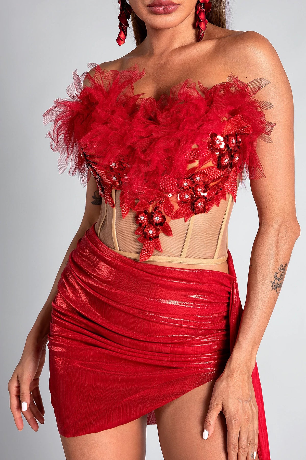 Pelagia Feather Corset Metallic 2 Piece Set