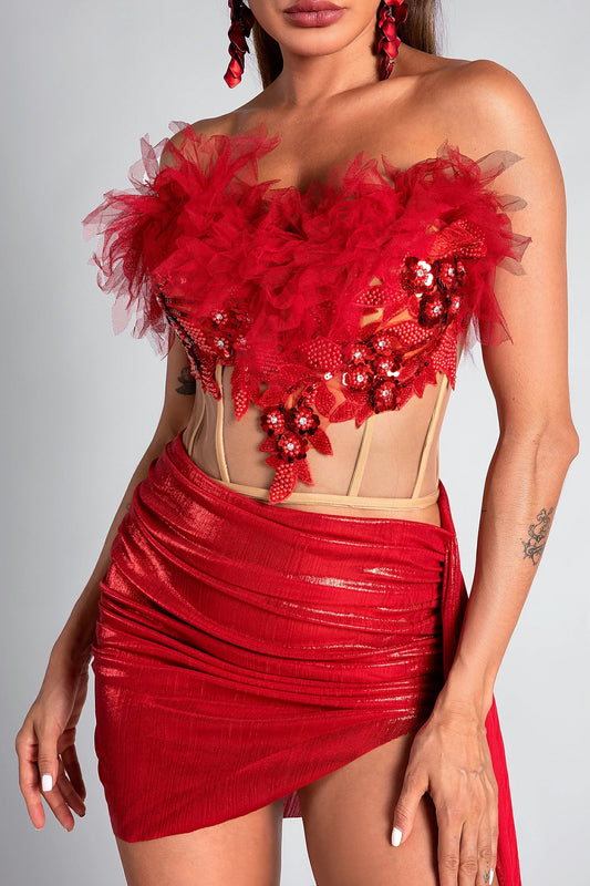 Pelagia Feather Corset Metallic 2 Piece Set