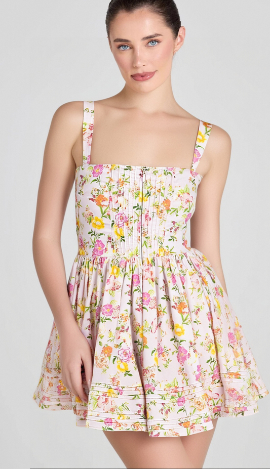 FLORAL PRINTED COTTON MINI DRESS