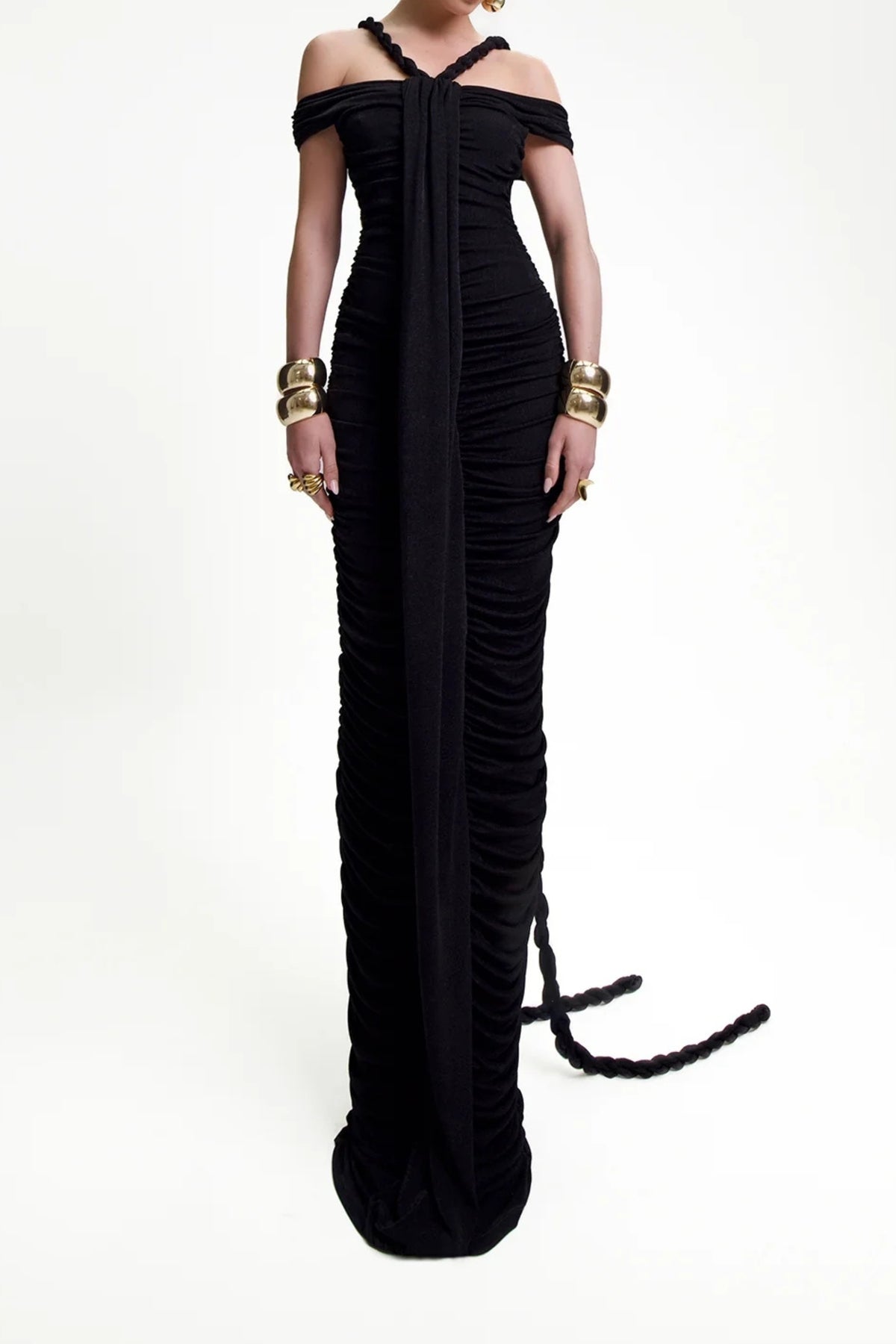 Bandage off shoulder maxi dress in black