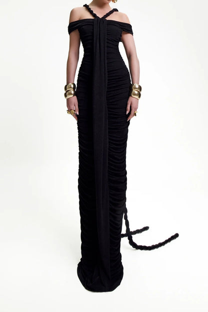 Bandage off shoulder maxi dress in black