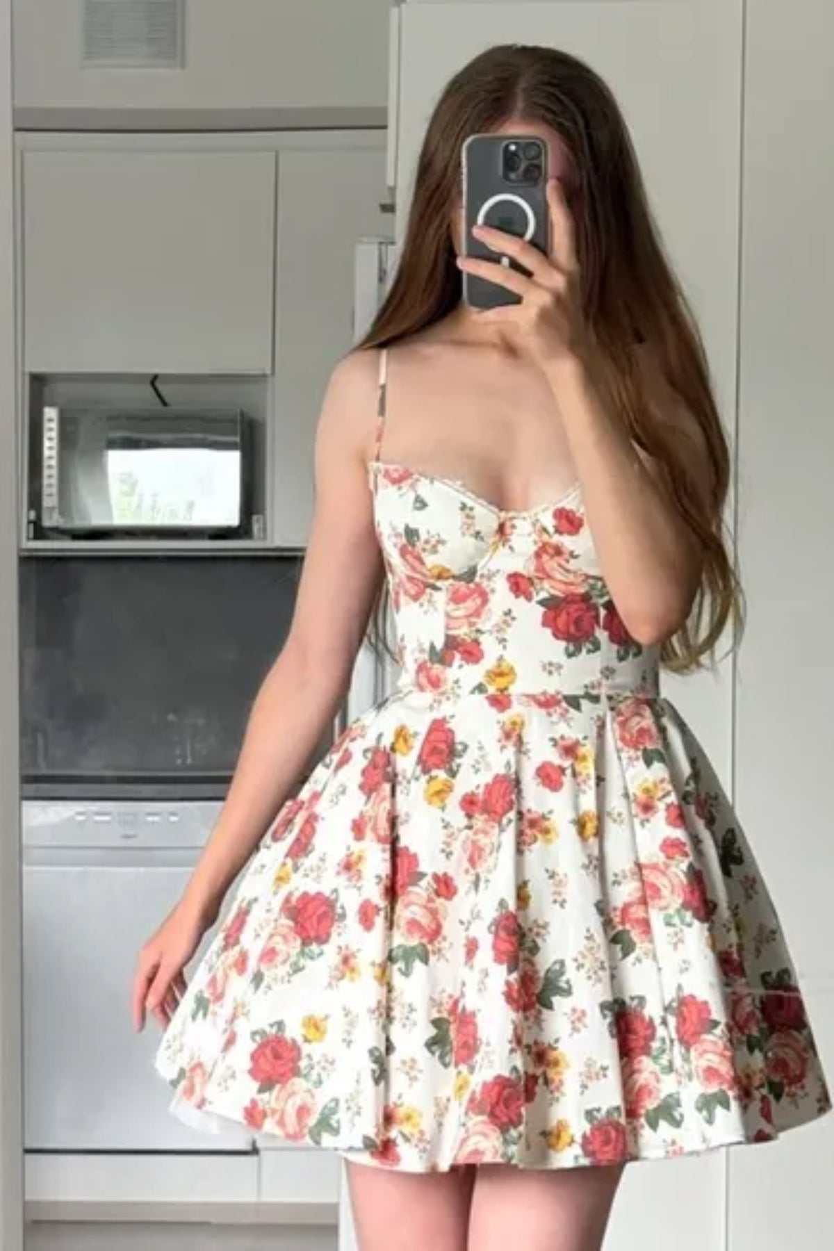ITALIAN ROSE PRINT TULLE MINI DRESS