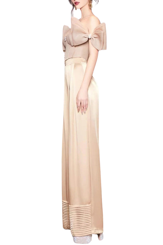SATIN CORSET TWO PIECES SUIT IN KHAKI