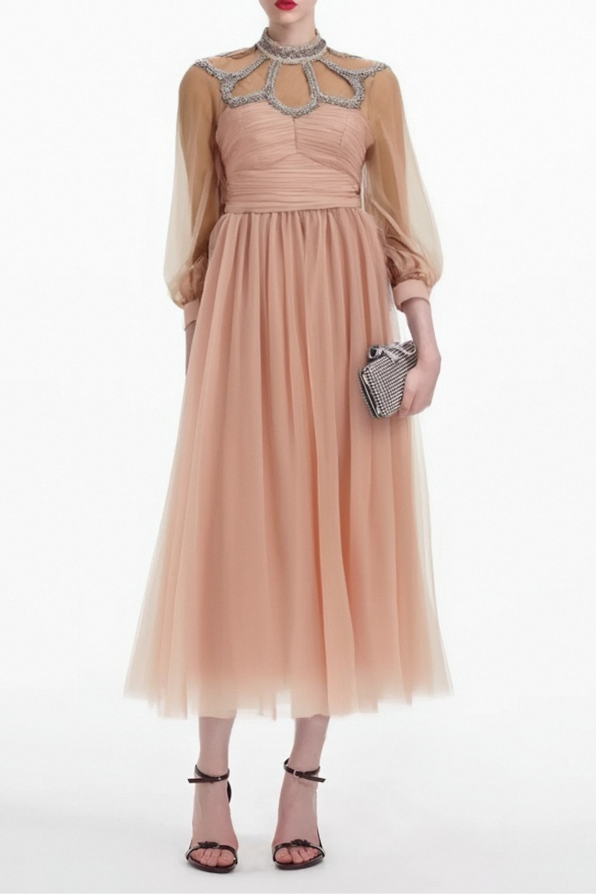 Calixte pink embellished tulle midi dress